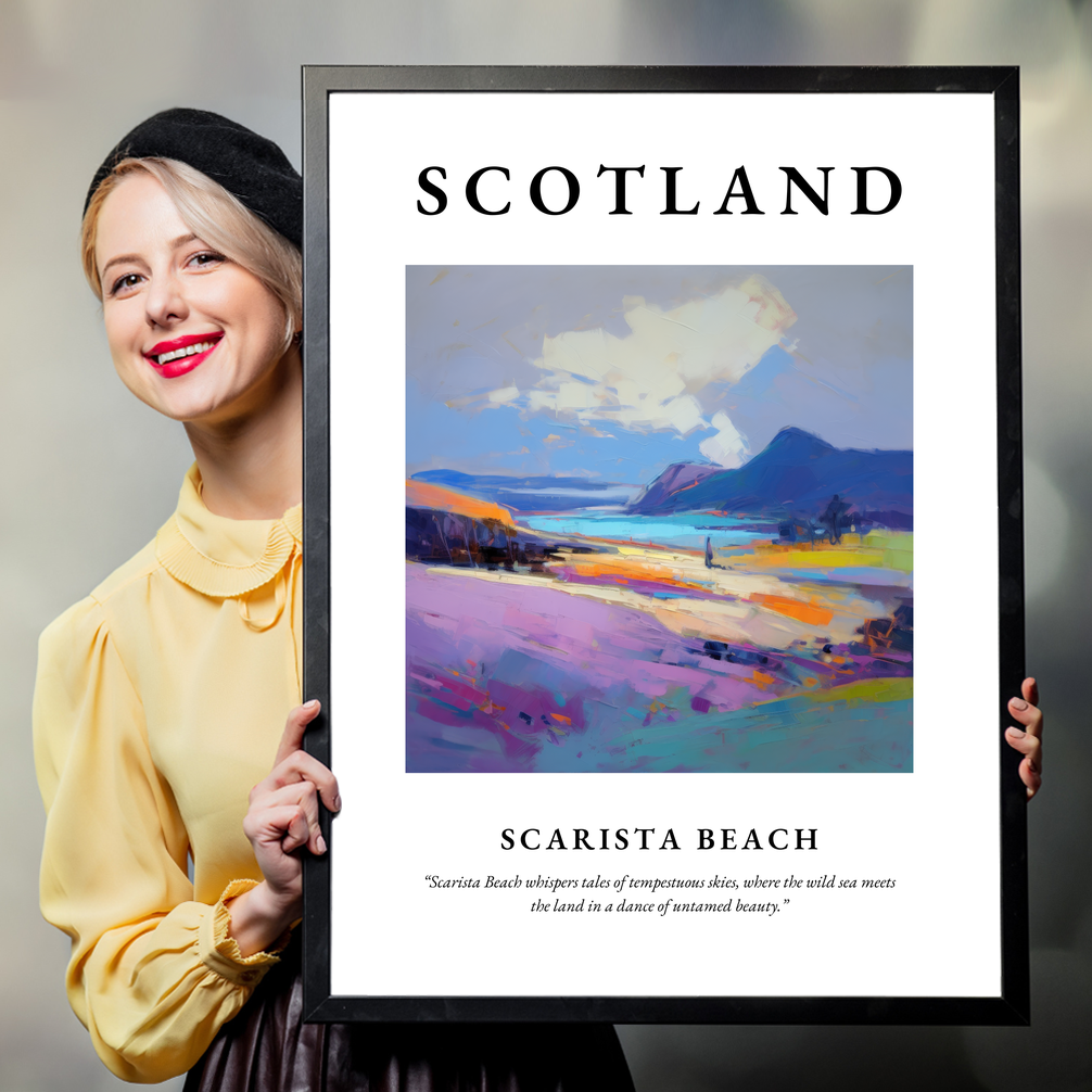 Person holding a poster of Scarista Beach