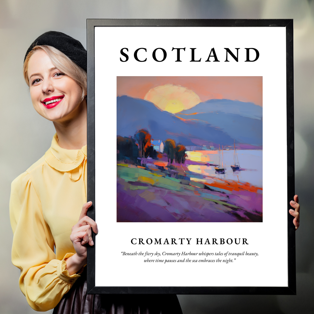 Person holding a poster of Cromarty Harbour