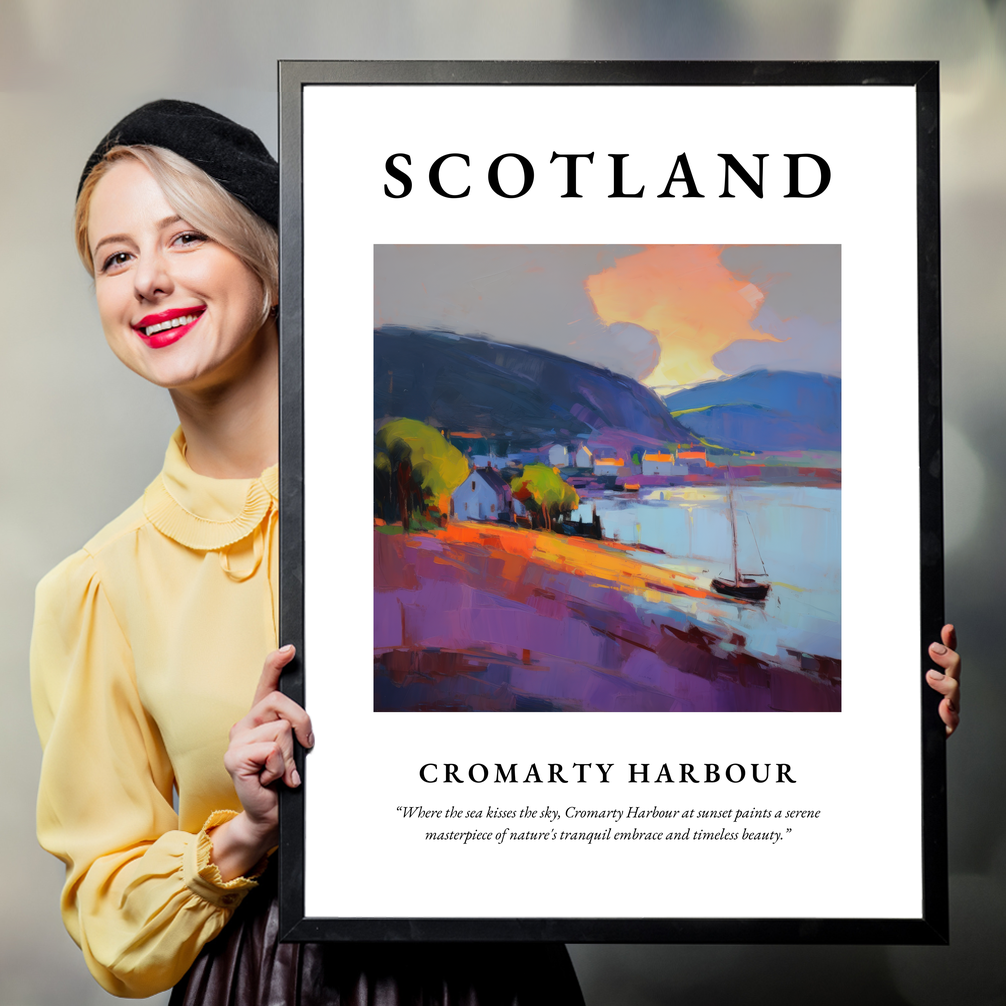 Person holding a poster of Cromarty Harbour