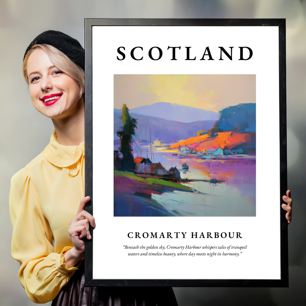 Person holding a poster of Cromarty Harbour