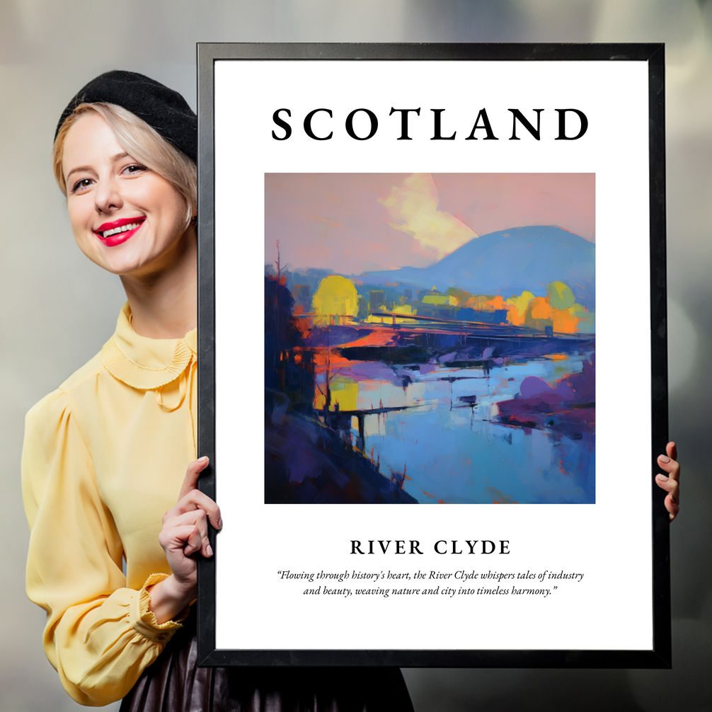 Person holding a poster of River Clyde