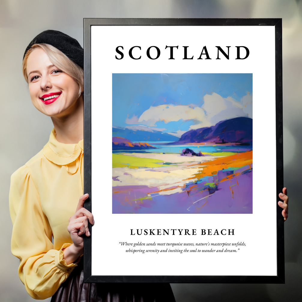 Person holding a poster of Luskentyre Beach