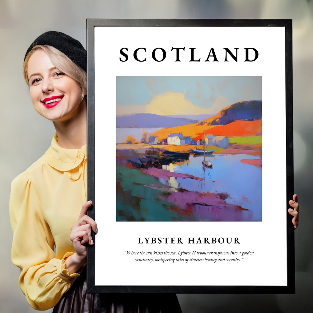 Person holding a poster of Lybster Harbour