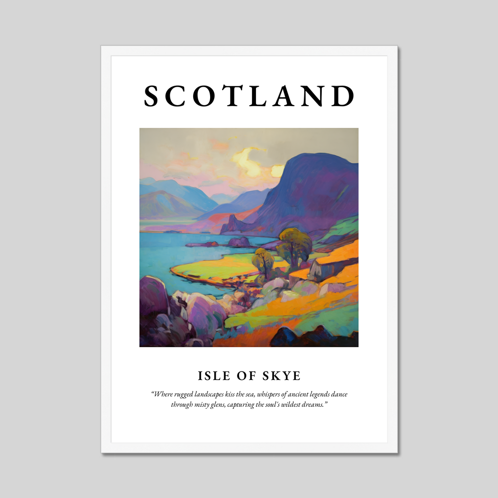 Poster in a white frame with the word Scotland