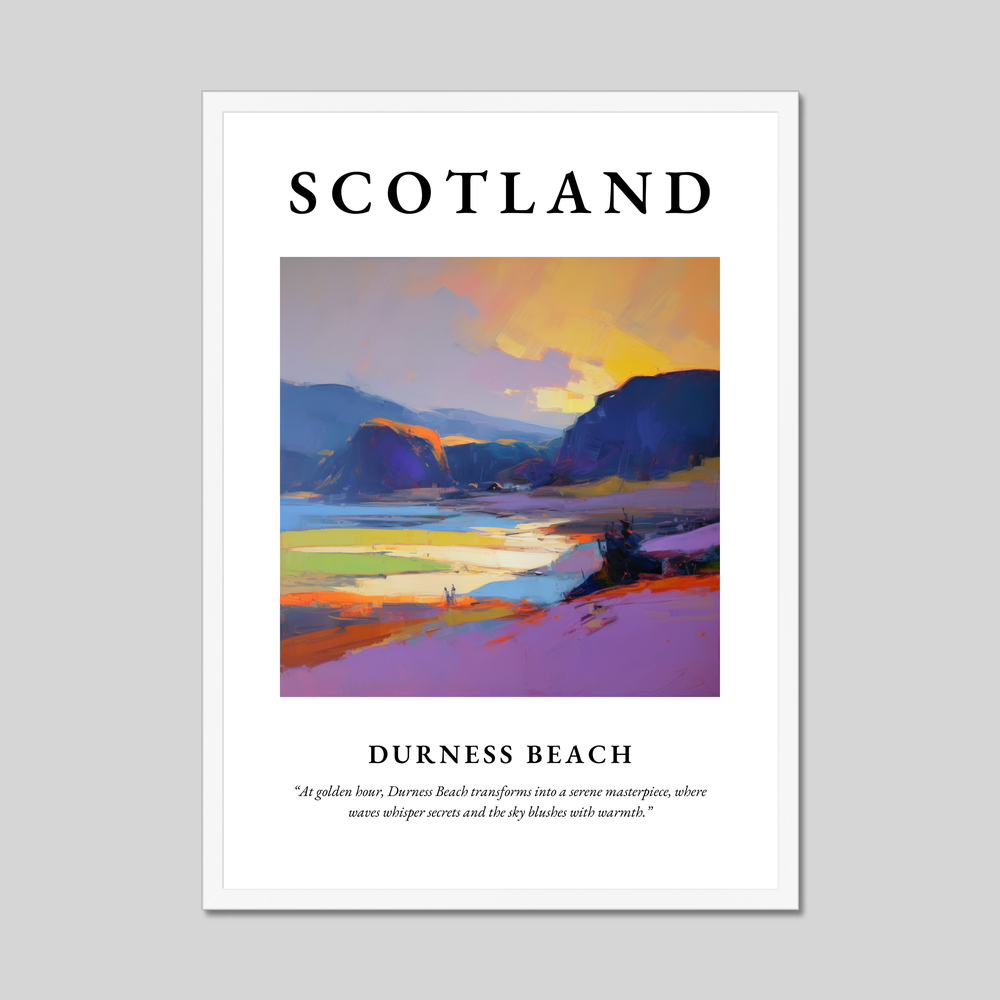 Poster in a white frame with the word Scotland