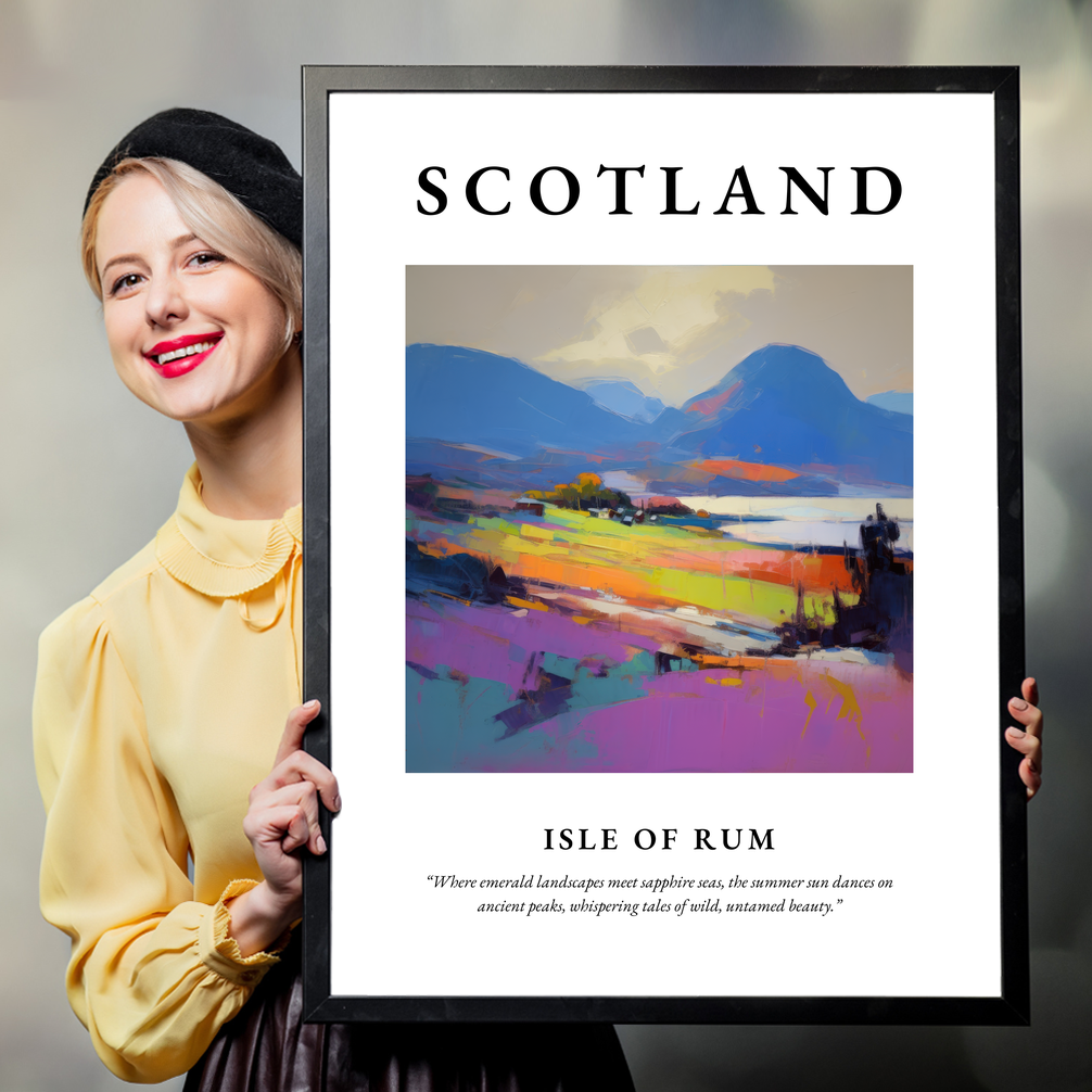 Person holding a poster of Isle of Rum