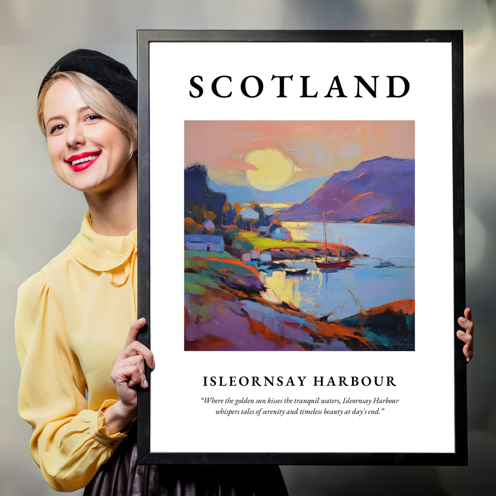 Person holding a poster of Isleornsay Harbour