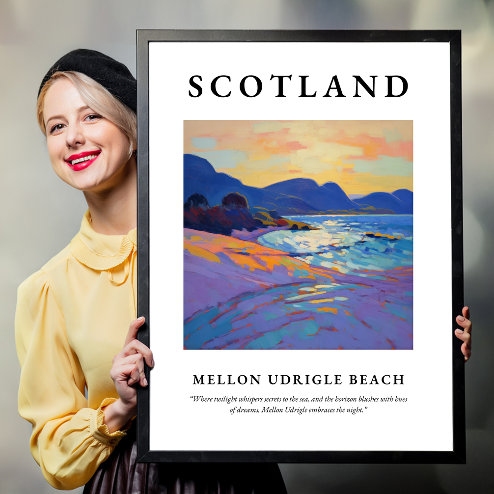 Person holding a poster of Mellon Udrigle Beach