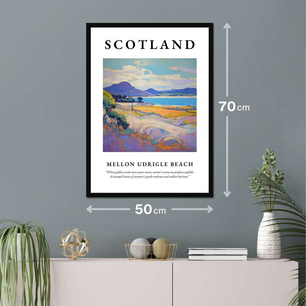 Poster of Mellon Udrigle Beach hanging on a wall