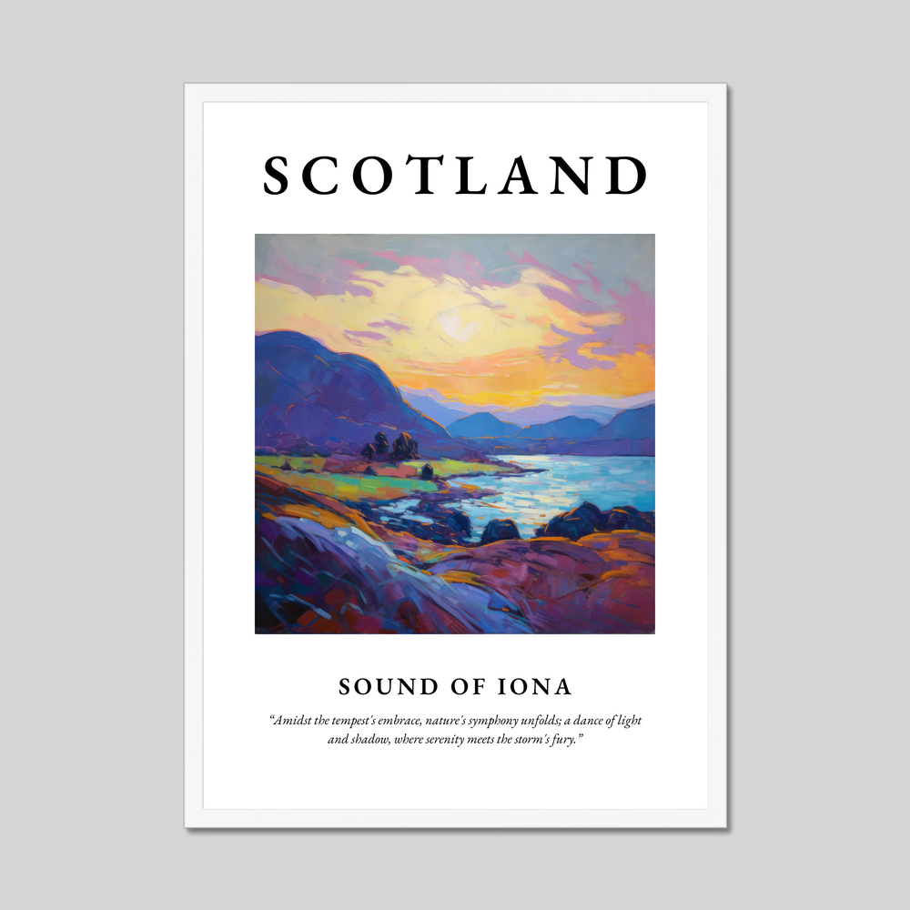 Poster in a white frame with the word Scotland