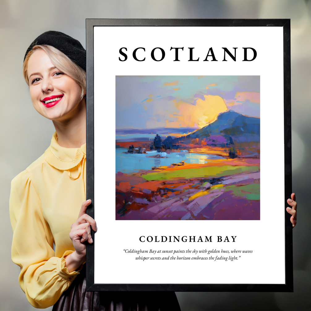 Person holding a poster of Coldingham Bay