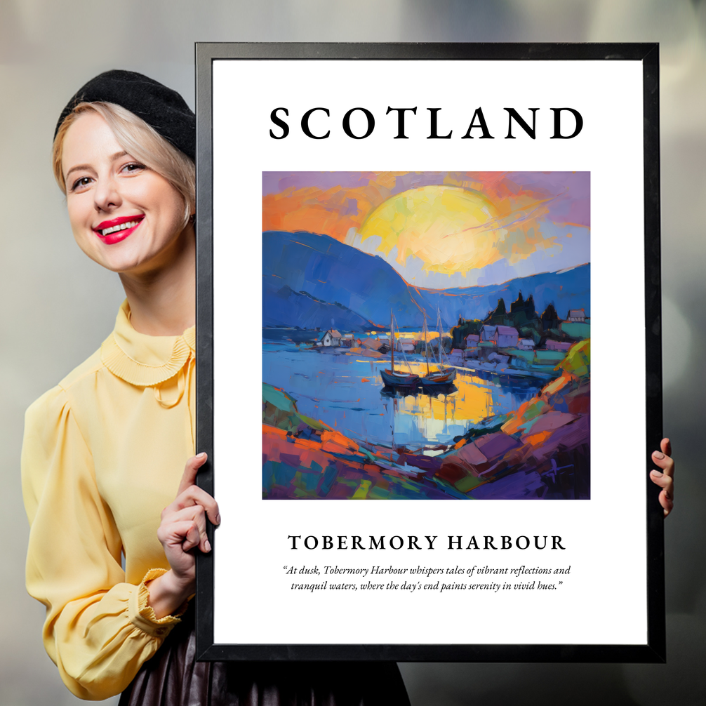 Person holding a poster of Tobermory Harbour