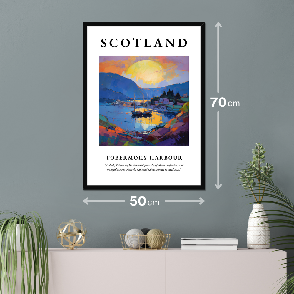 Poster of Tobermory Harbour hanging on a wall