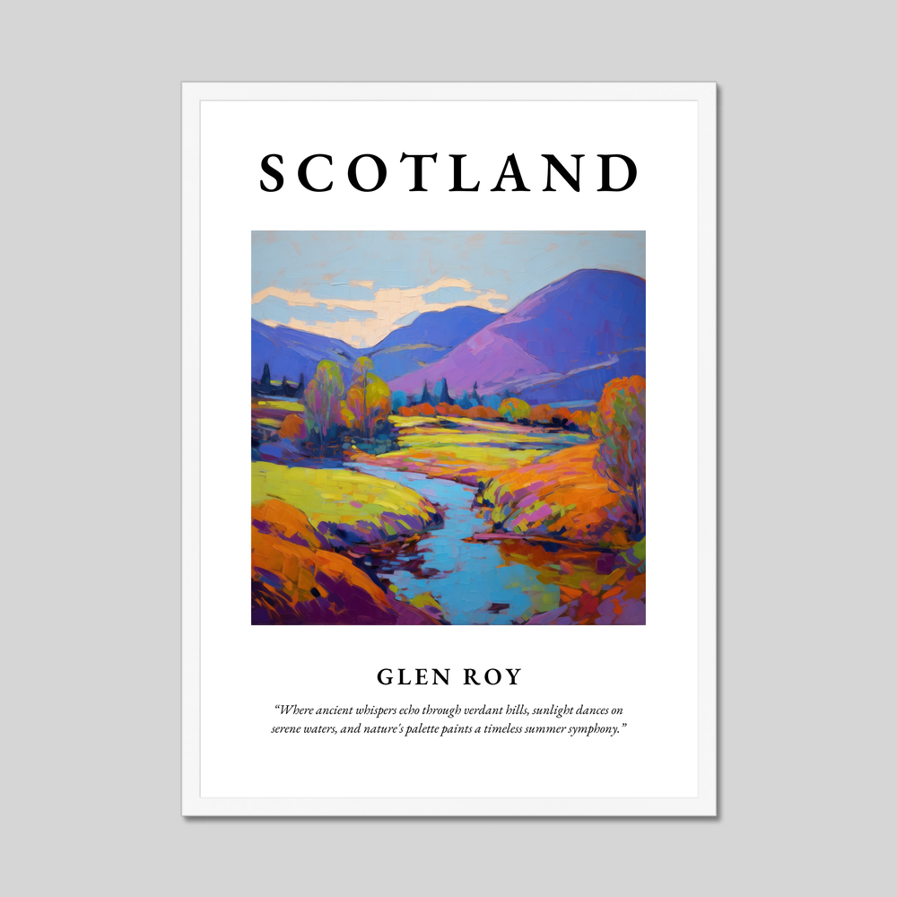 Poster in a white frame with the word Scotland