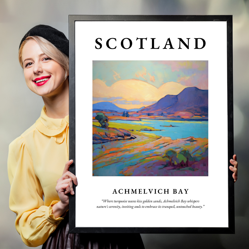 Person holding a poster of Achmelvich Bay