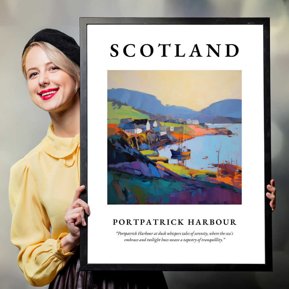 Person holding a poster of Portpatrick Harbour