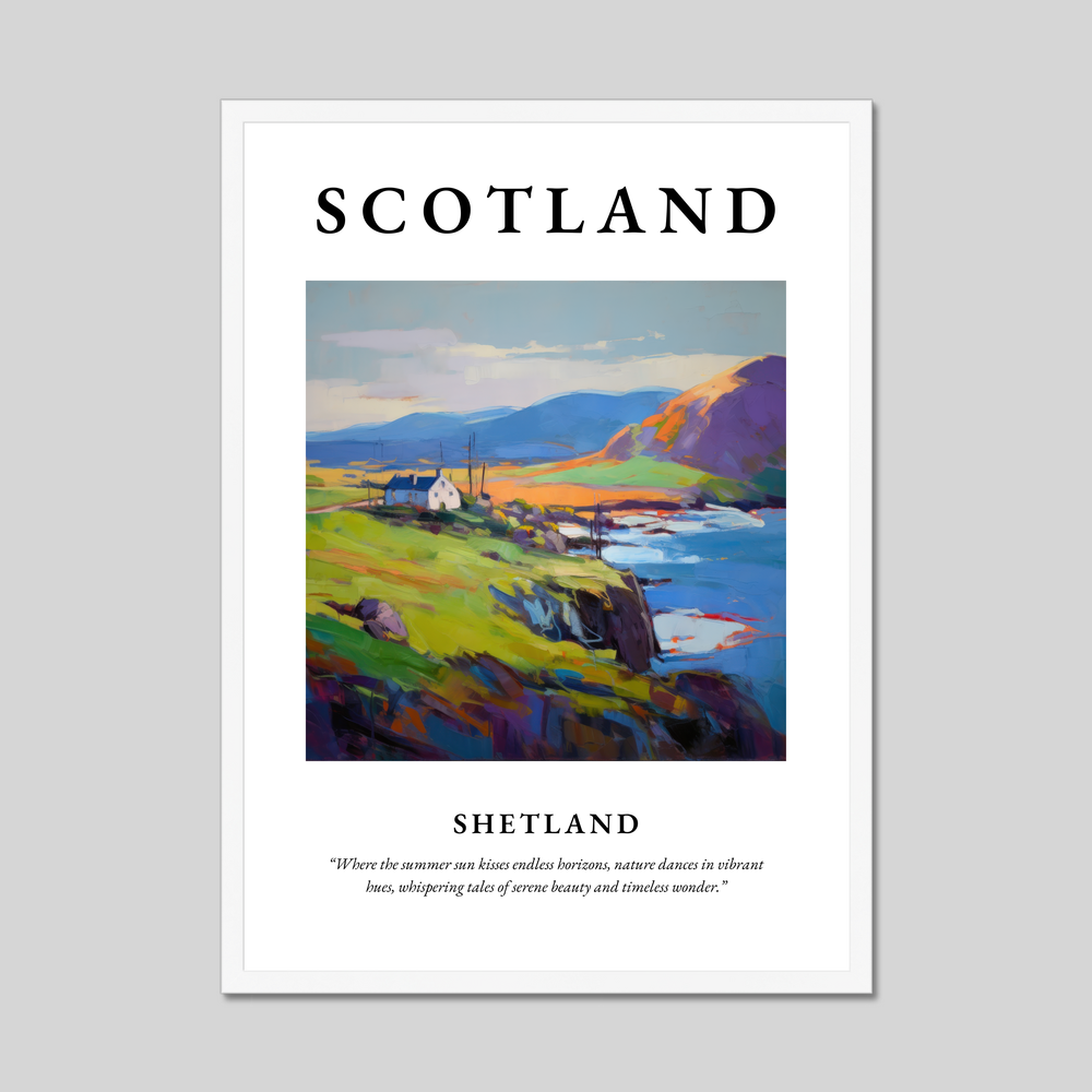 Poster in a white frame with the word Scotland