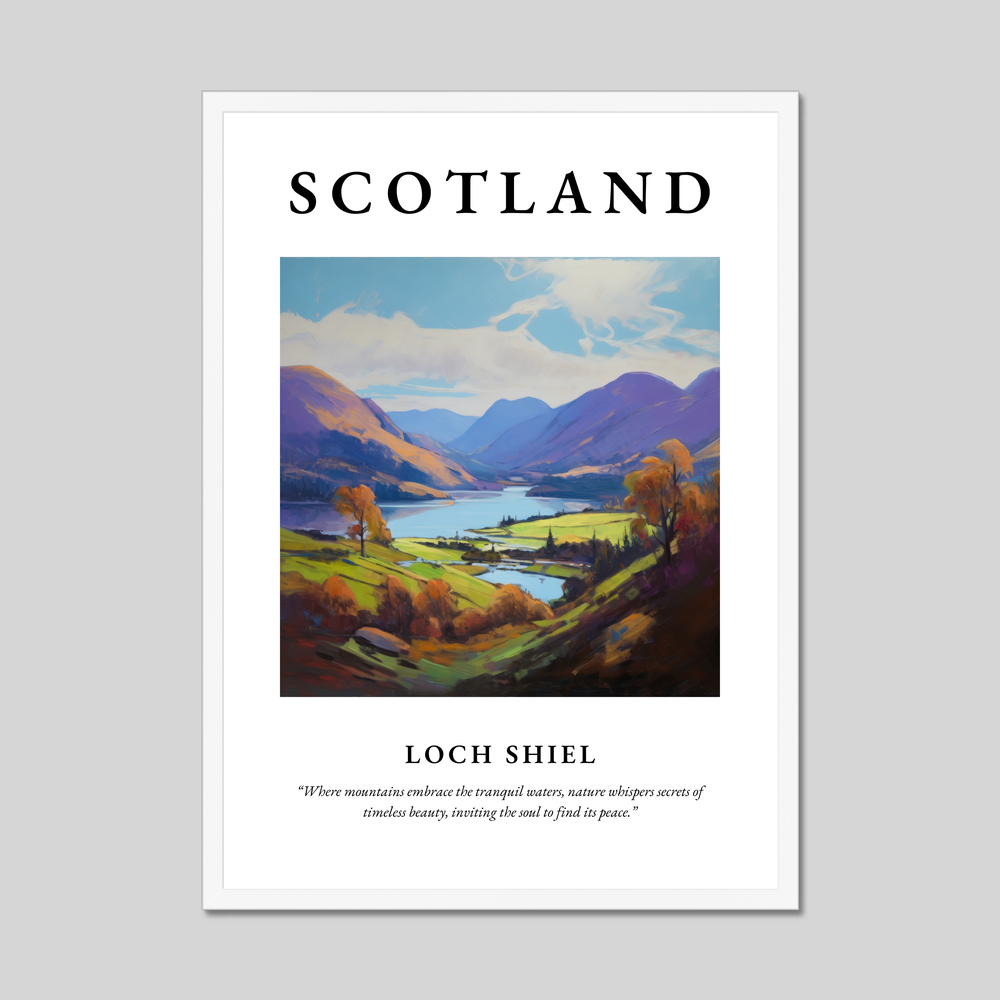 Poster in a white frame with the word Scotland