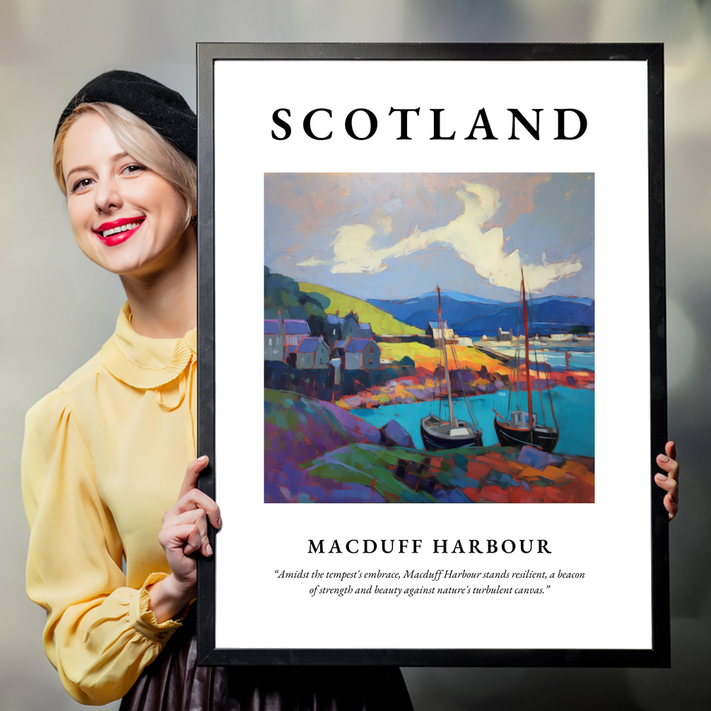 Person holding a poster of Macduff Harbour