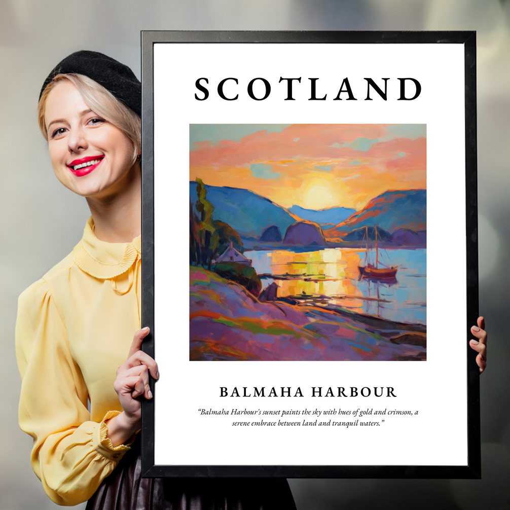 Person holding a poster of Balmaha Harbour