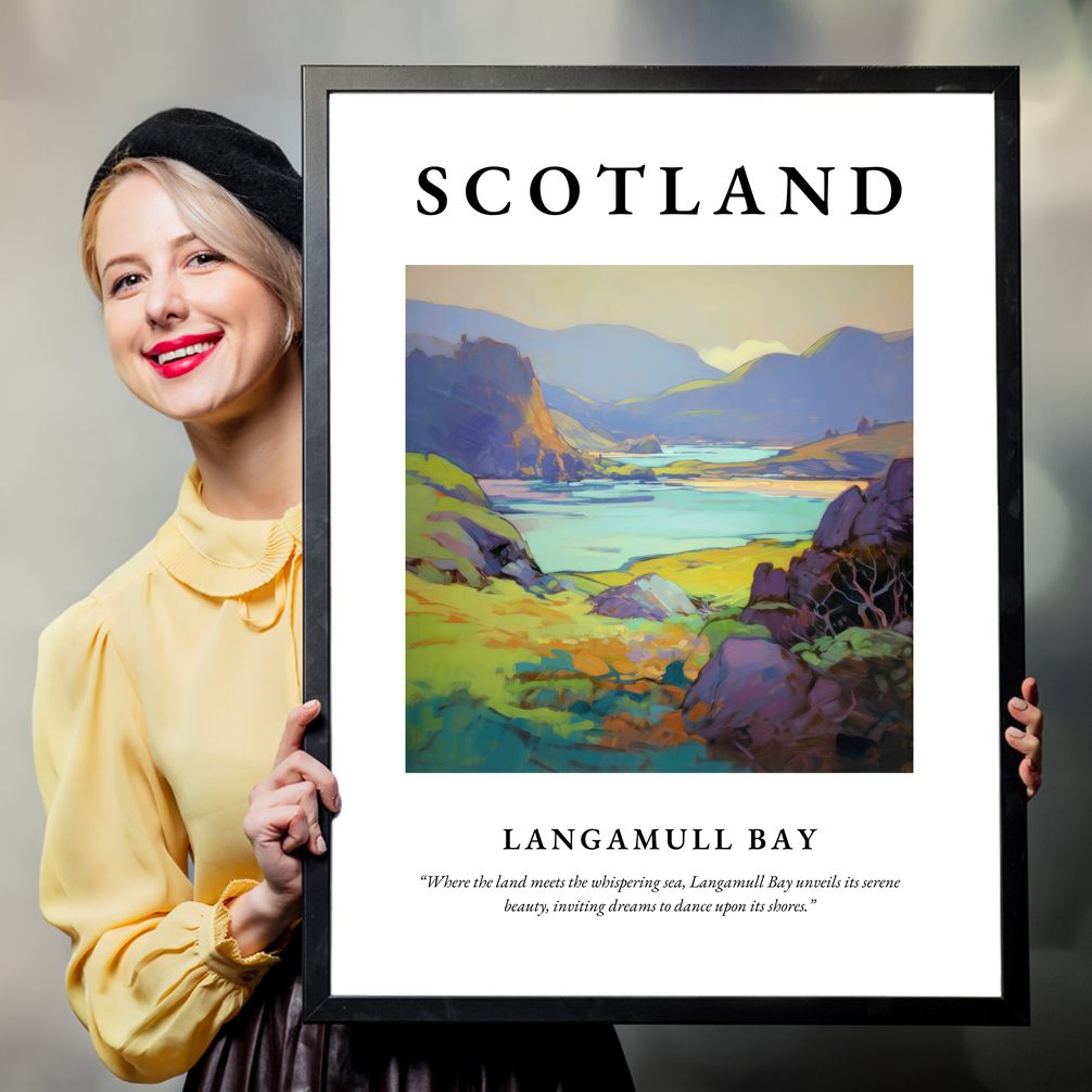 Person holding a poster of Langamull Bay