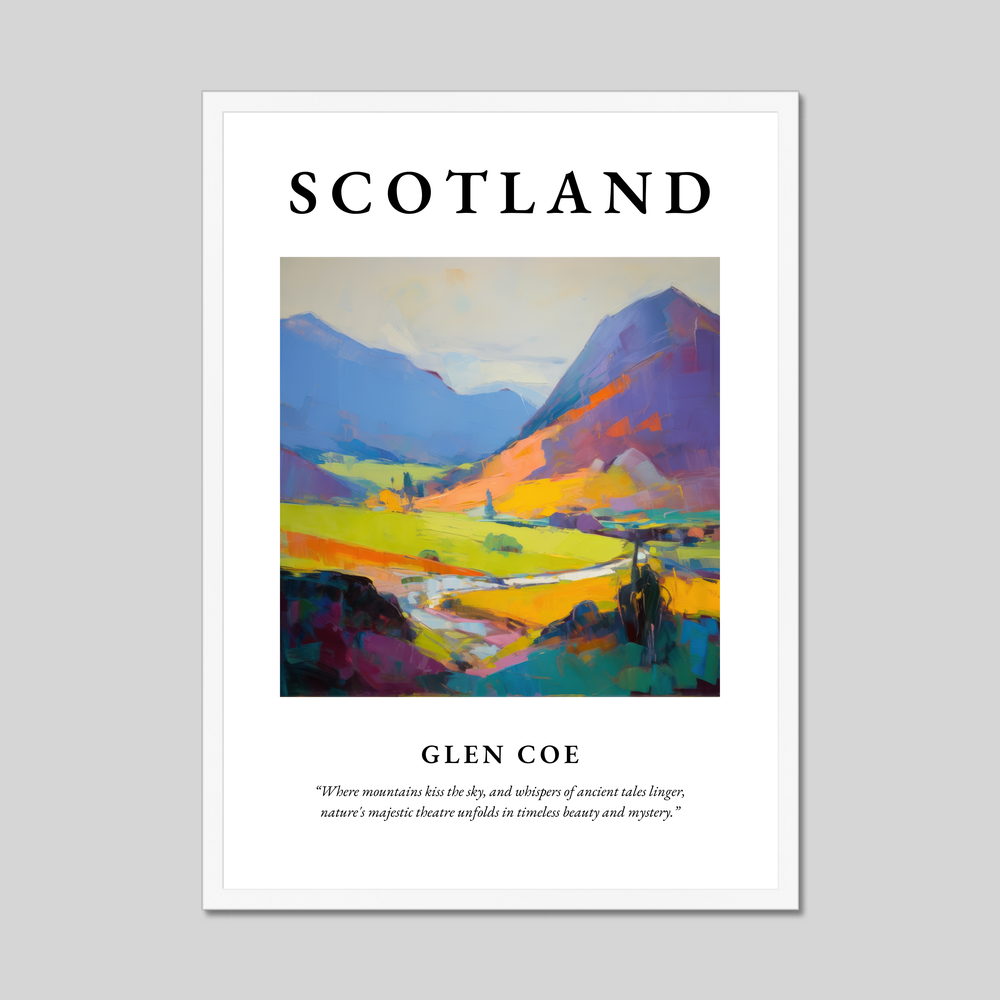 Poster in a white frame with the word Scotland