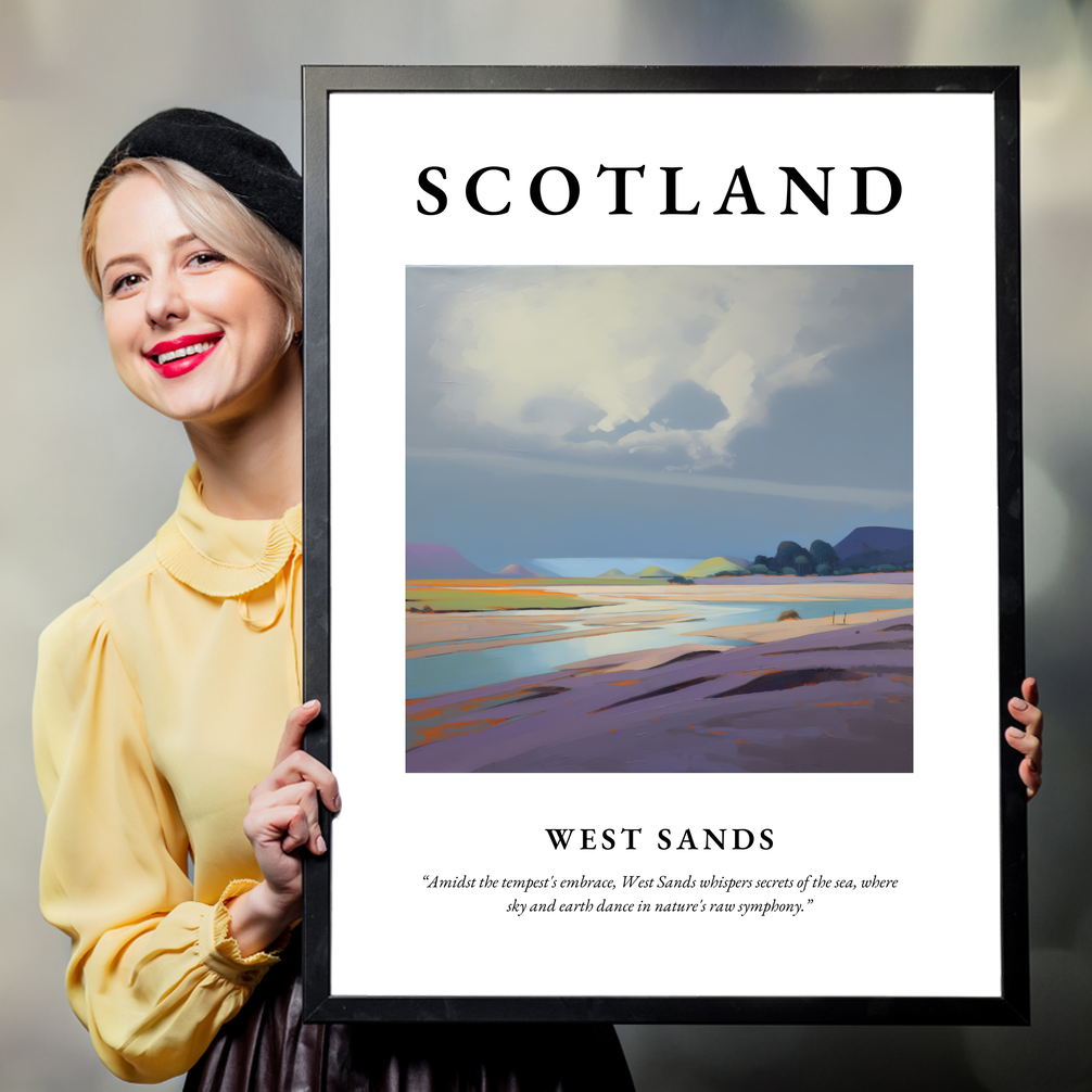 Person holding a poster of West Sands