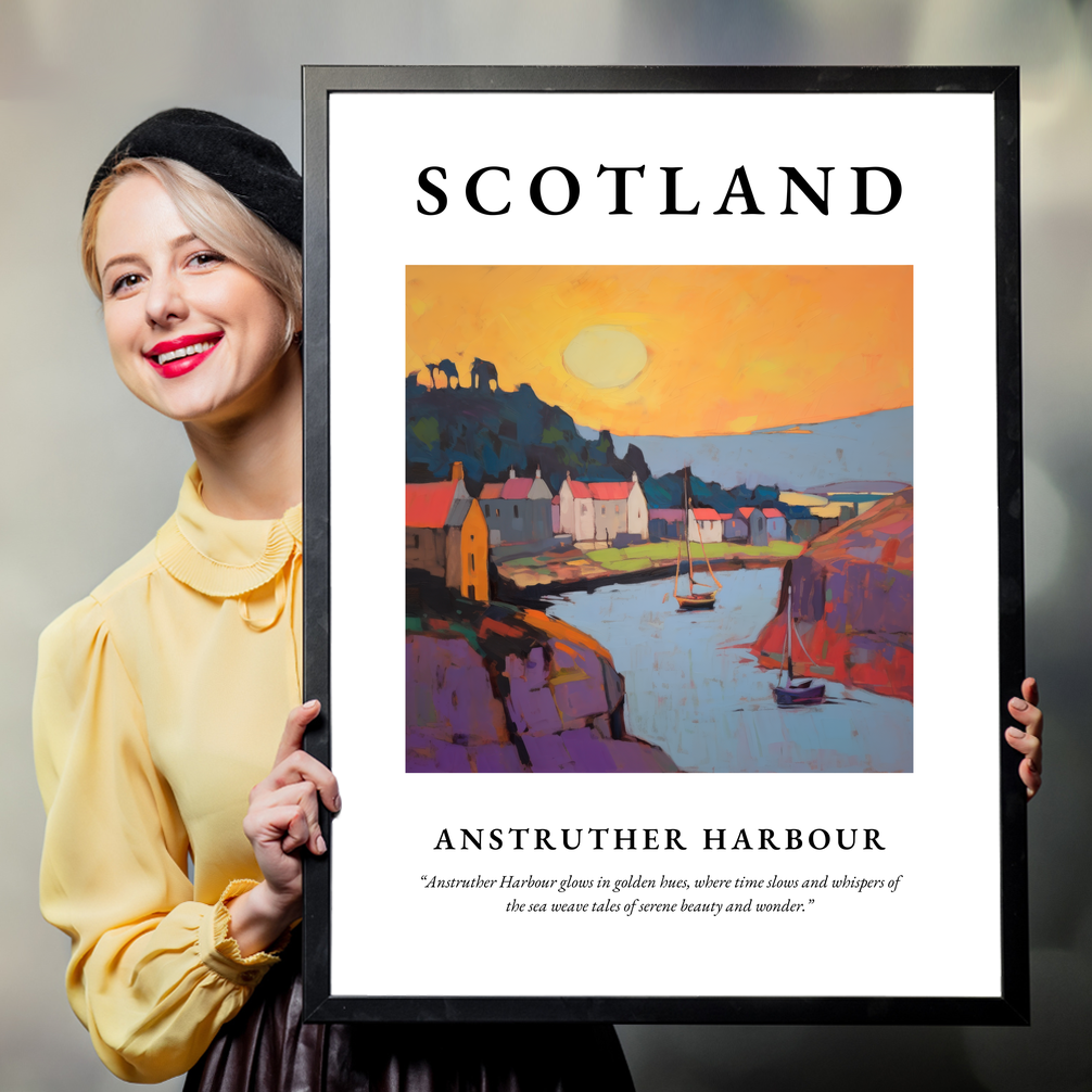 Person holding a poster of Anstruther Harbour