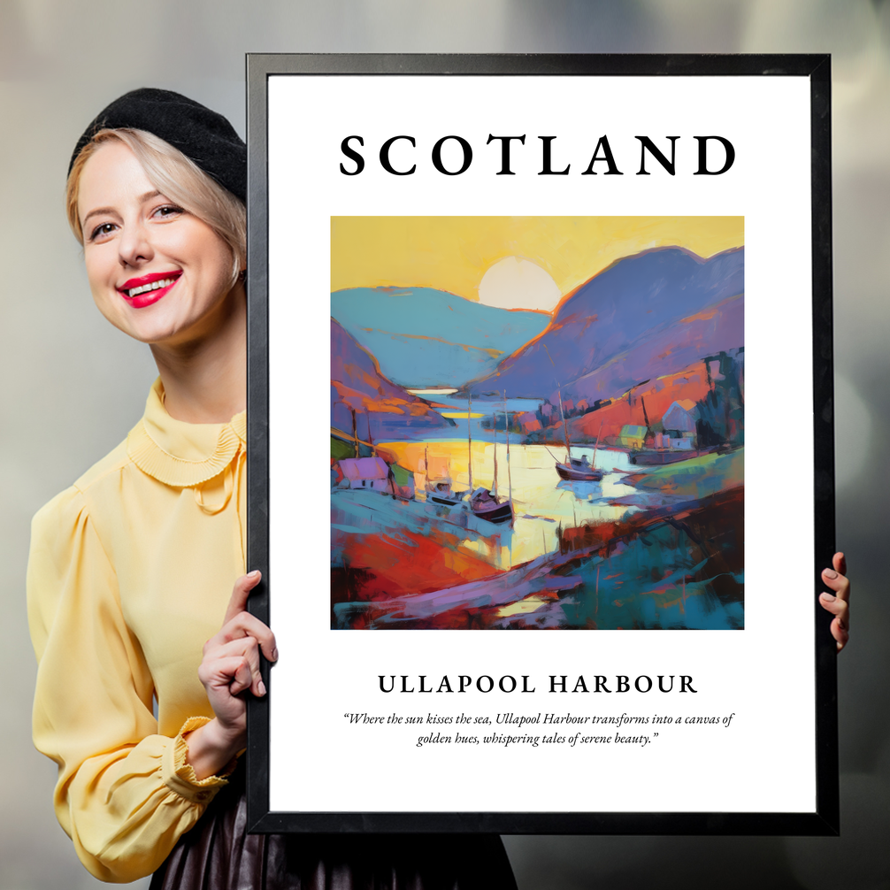 Person holding a poster of Ullapool Harbour