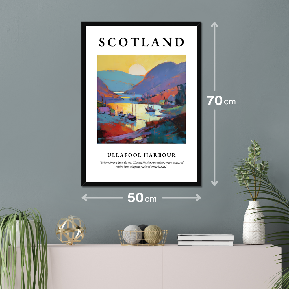 Poster of Ullapool Harbour hanging on a wall