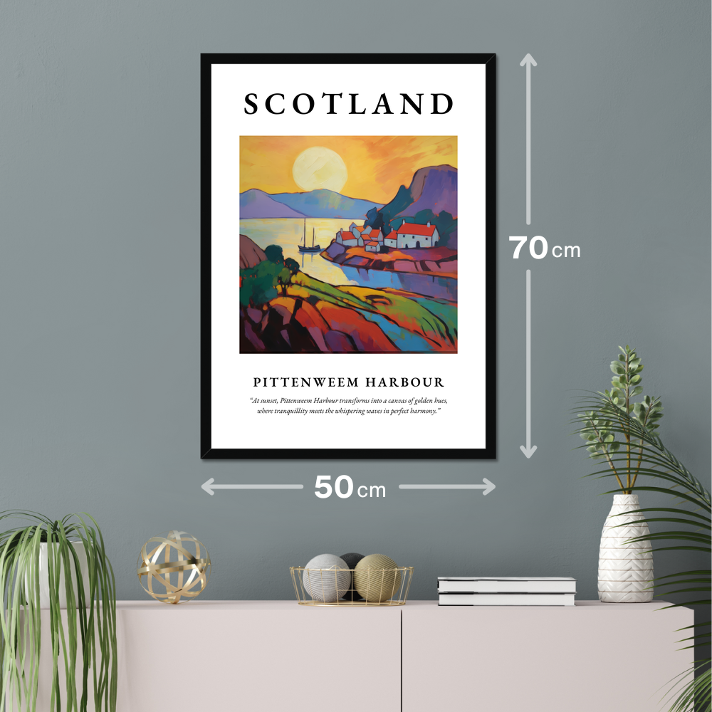 Poster of Pittenweem Harbour hanging on a wall