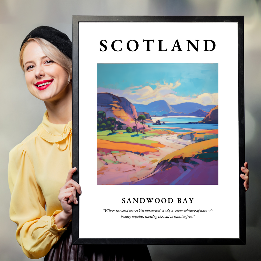 Person holding a poster of Sandwood Bay