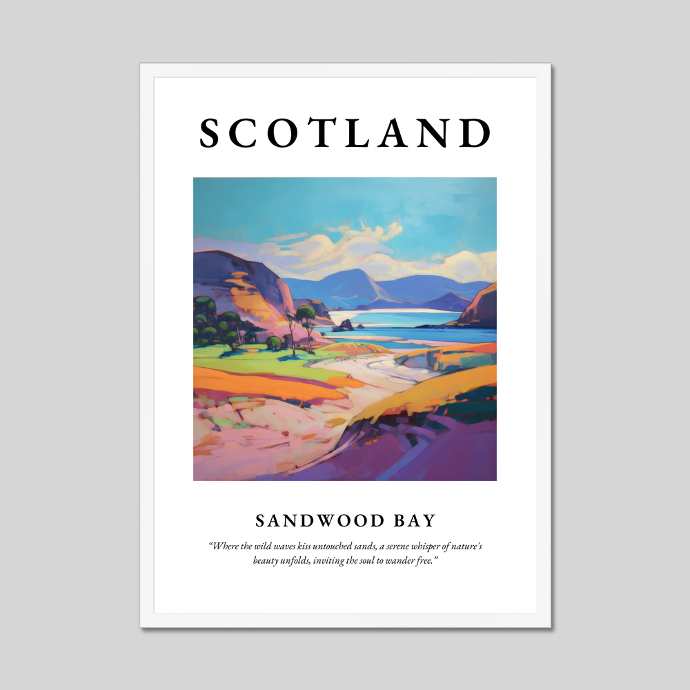 Poster in a white frame with the word Scotland