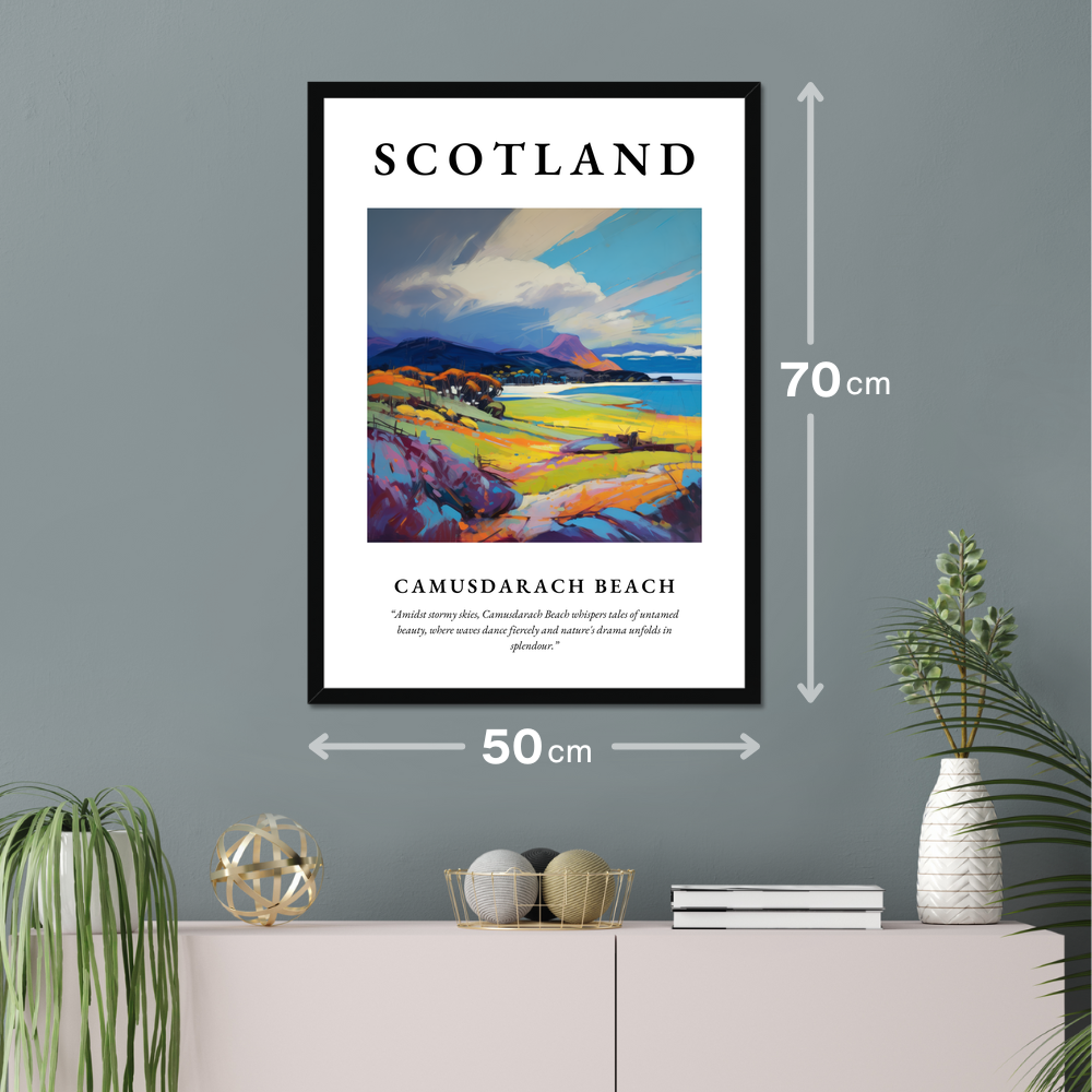 Poster of Camusdarach Beach hanging on a wall