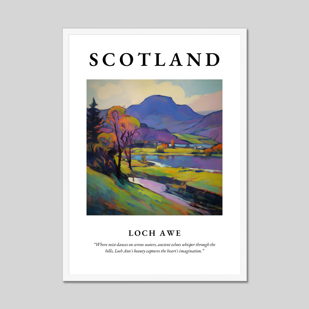 Poster in a white frame with the word Scotland