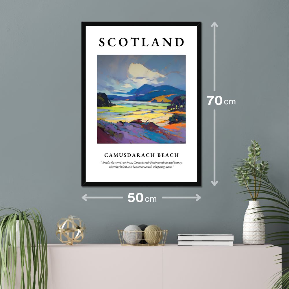 Poster of Camusdarach Beach hanging on a wall