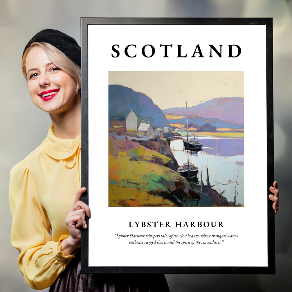 Person holding a poster of Lybster Harbour