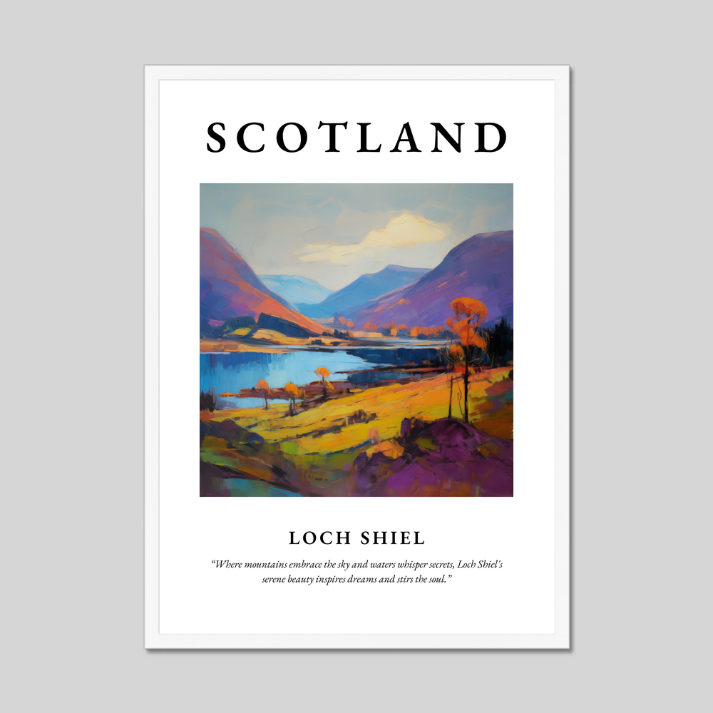 Poster in a white frame with the word Scotland