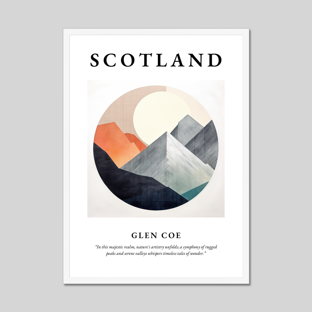 Poster in a white frame with the word Scotland