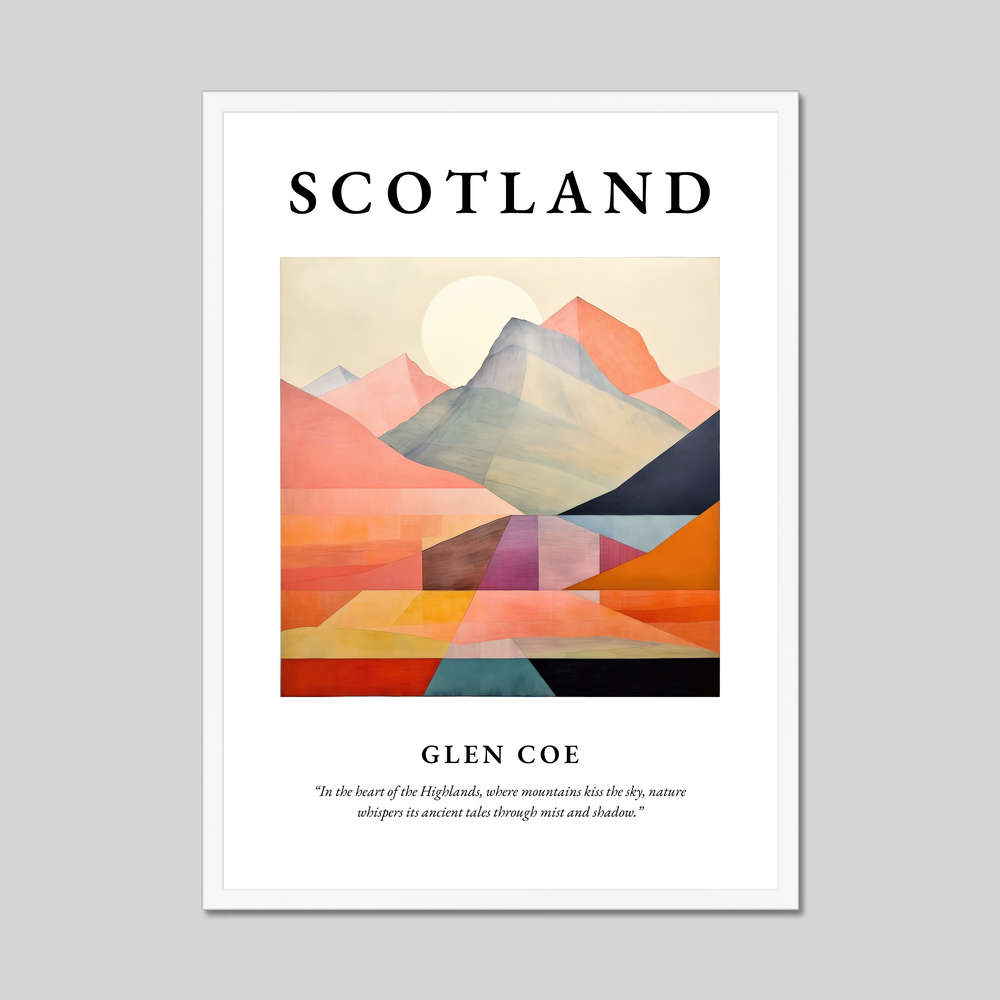 Poster in a white frame with the word Scotland