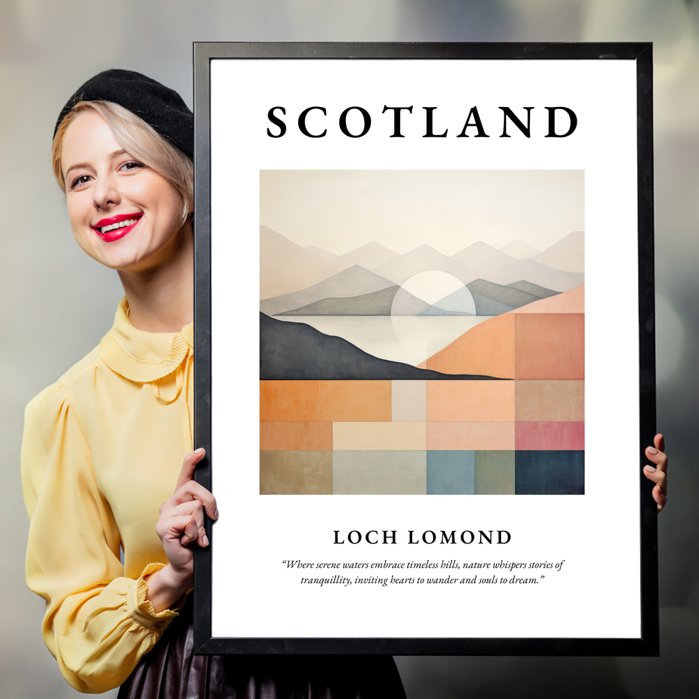 Person holding a poster of Loch Lomond