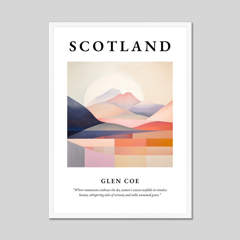 Poster in a white frame with the word Scotland