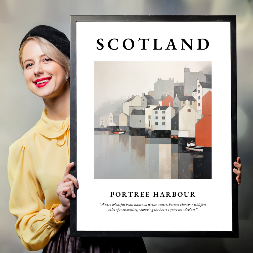 Person holding a poster of Portree Harbour