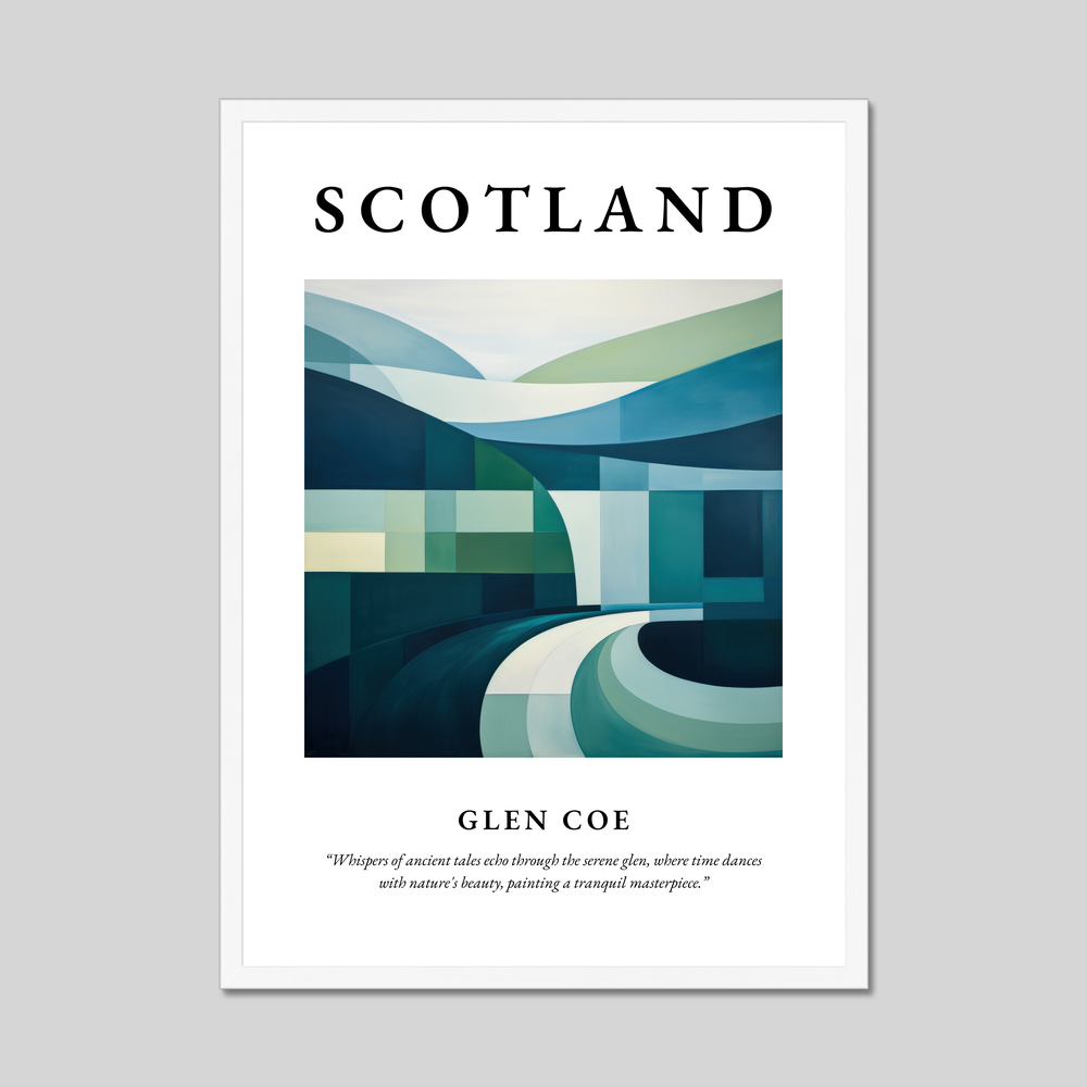 Poster in a white frame with the word Scotland