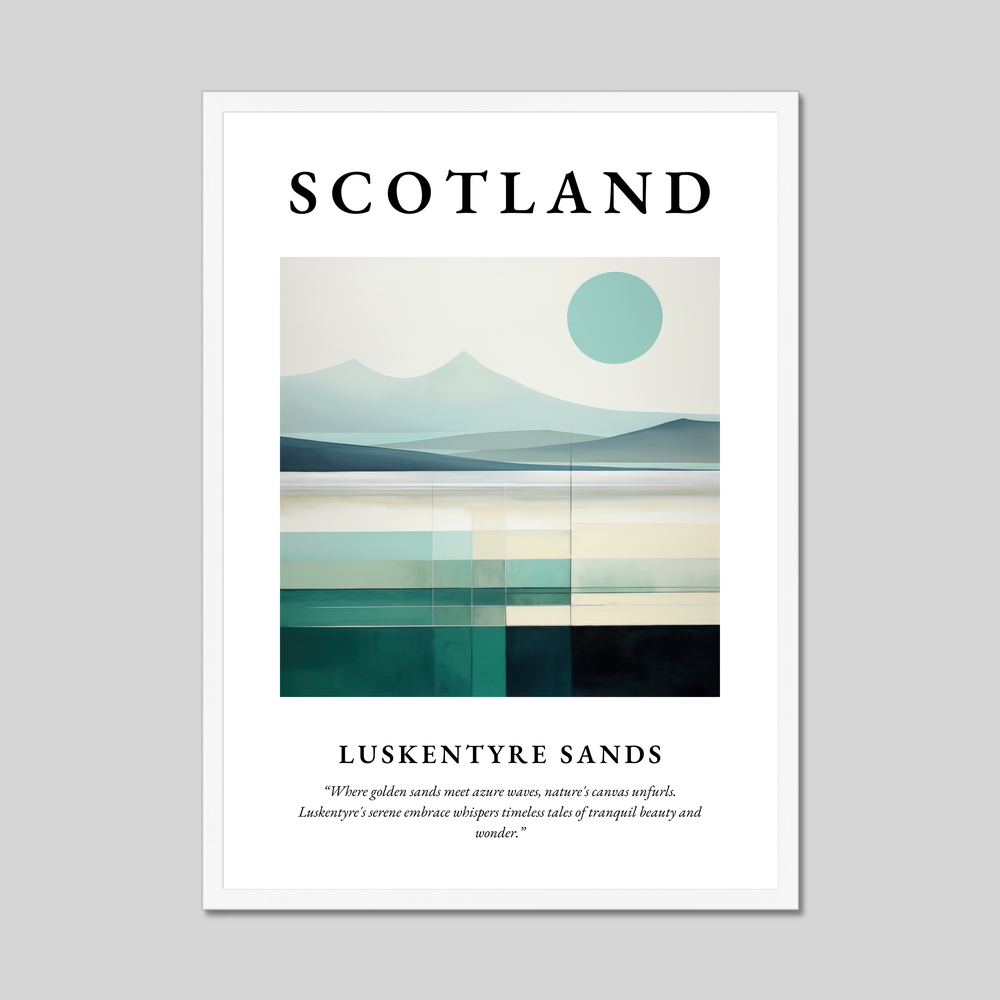 Poster in a white frame with the word Scotland