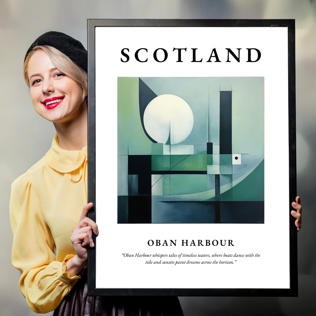 Person holding a poster of Oban Harbour