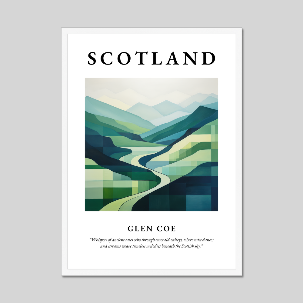 Poster in a white frame with the word Scotland