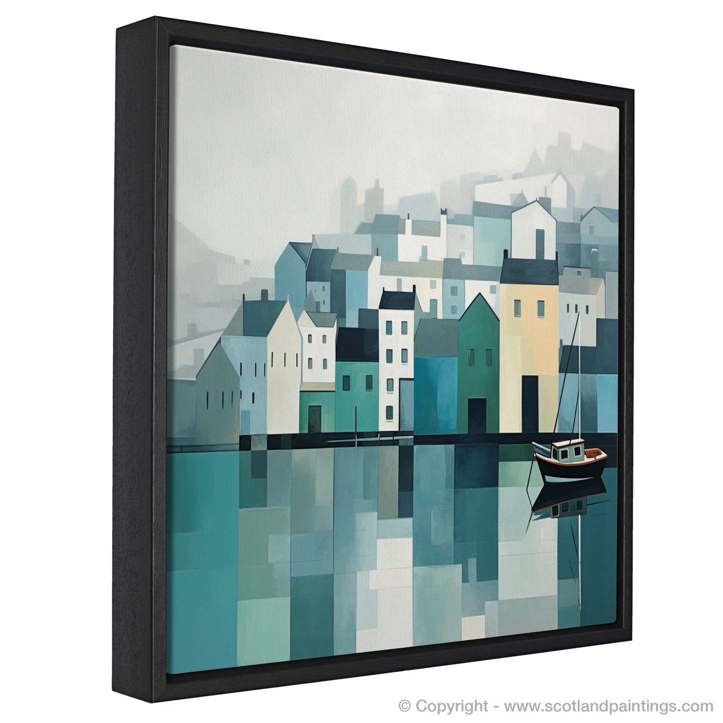 Portree Harbour's Tranquil Reflections in Minimalist Style