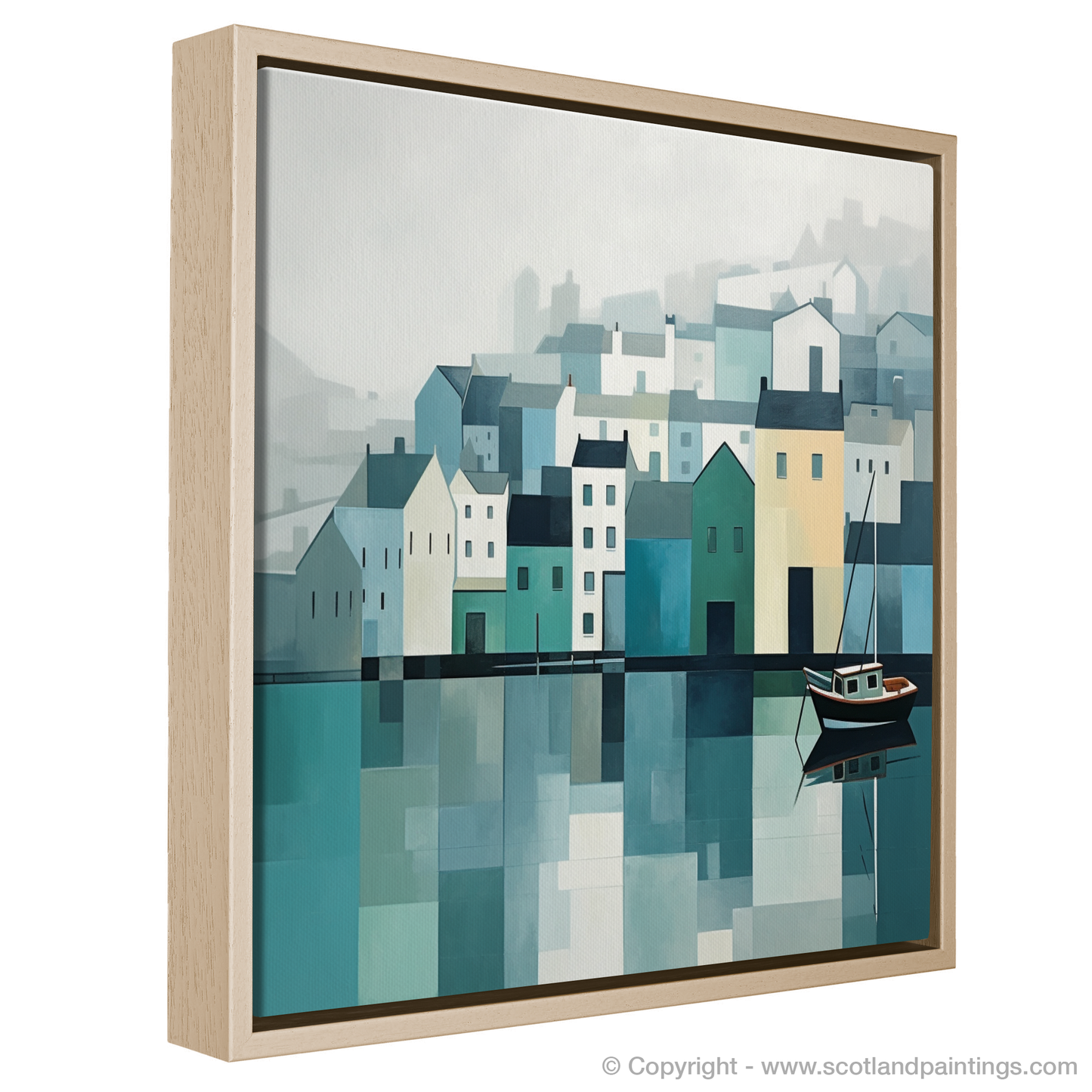 Portree Harbour's Tranquil Reflections in Minimalist Style