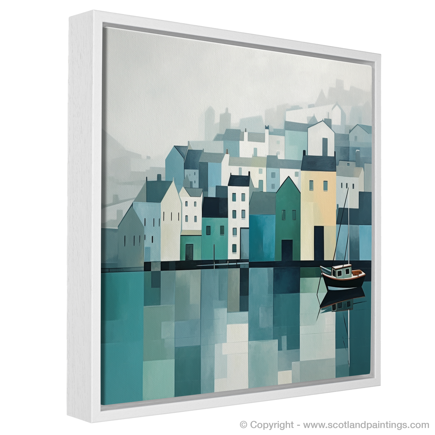 Portree Harbour's Tranquil Reflections in Minimalist Style